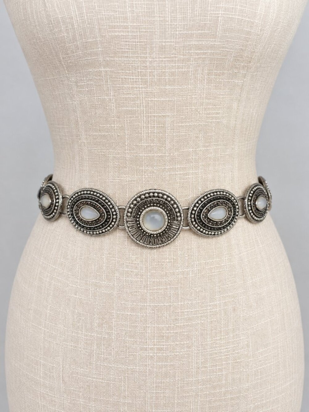 White House Black Market Concho Medallion Belt Silver Adjustable M 33" NWT